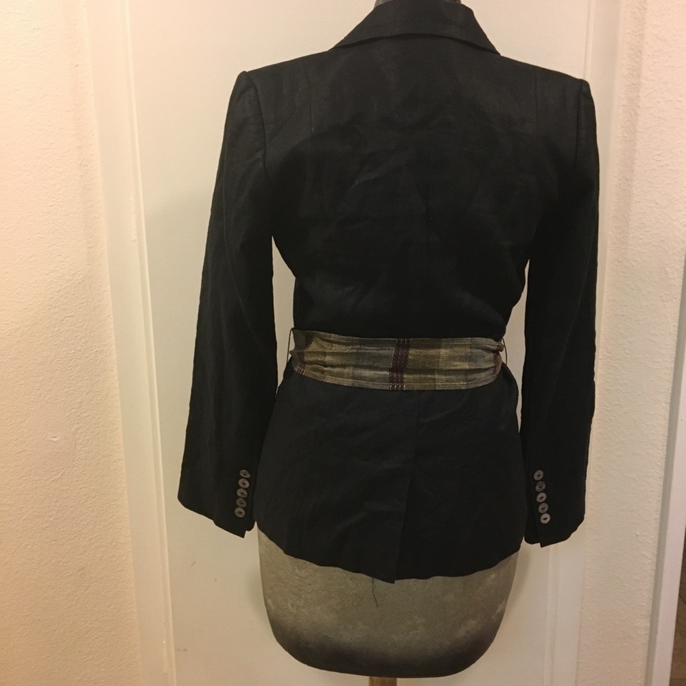 H &M black linen blazer with multi color sash tie - Picture 3 of 7